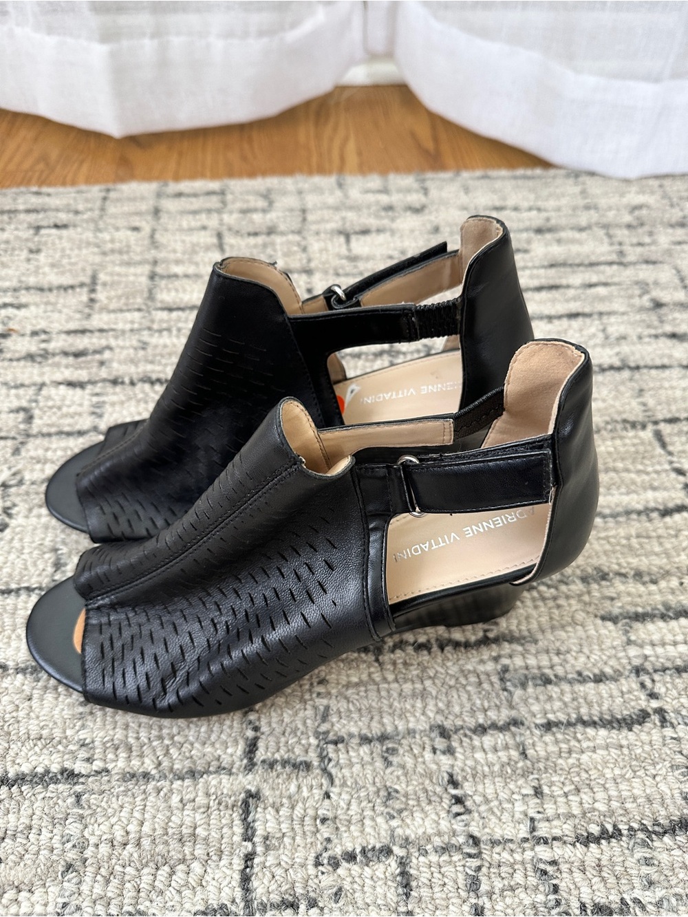 Adrienne Vittadini Black Perforated Slingback Wedge Mule